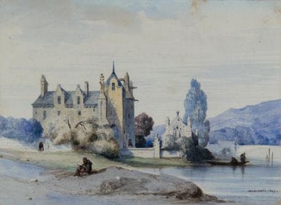 Jules NOËL
Moine lisant devant une abbaye,...