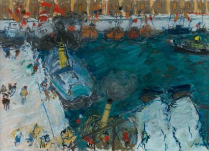 Jean FUSARO (1925)
Le port. Pastel signé...