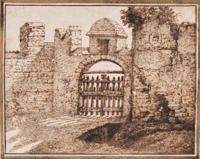 Ecole du XVIIIème siècle
L'enceinte. Encre...