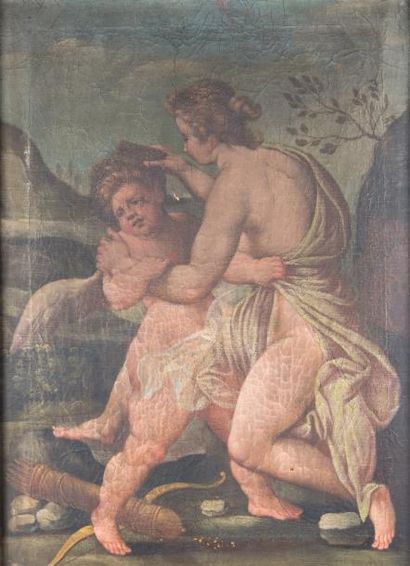 Suite de six huiles sur toile sur le thème...
