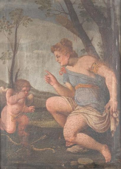 Suite de six huiles sur toile sur le thème...