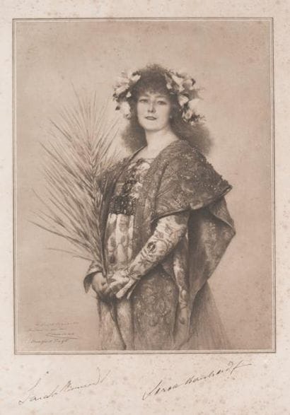 Sarah Bernhardt, gravure dédicacée et si...