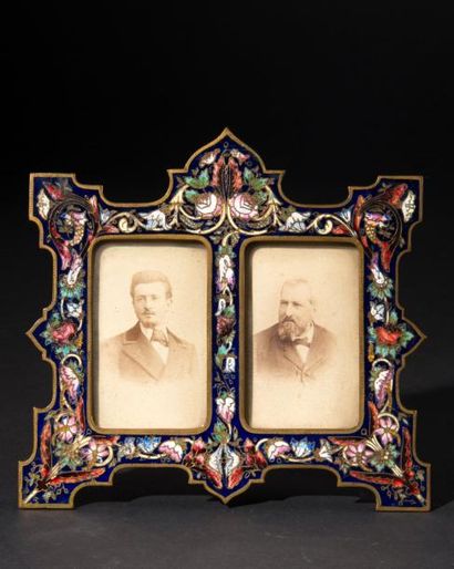 Cadre porte-photo double émaillé et deux...