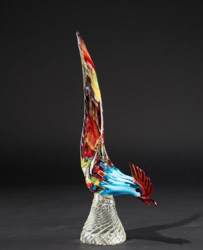 Verre de Murano: Coq, H: 44 cm (manque à...