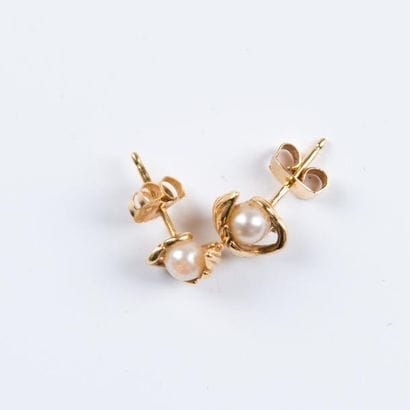 Boucle d'oreilles en or à décor de feuille...