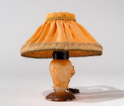 Pied de lampe en verre avec décor floral...