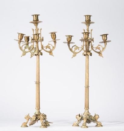 Paire de candélabres en bronze, à 5 lumières,...