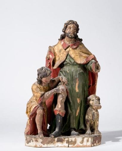 Saint Roch, sculpture en bois polychrome,...