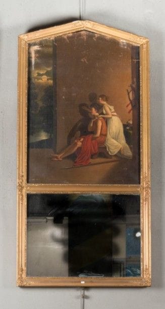 Trumeau en bois redoré à décor d'une toile...
