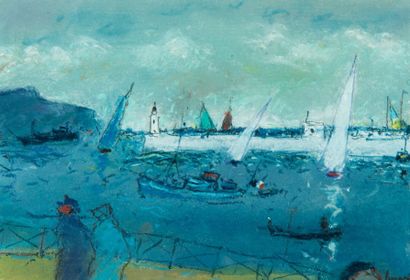 ean FUSARO (1925)
Port animé. Gouache rehaussée...