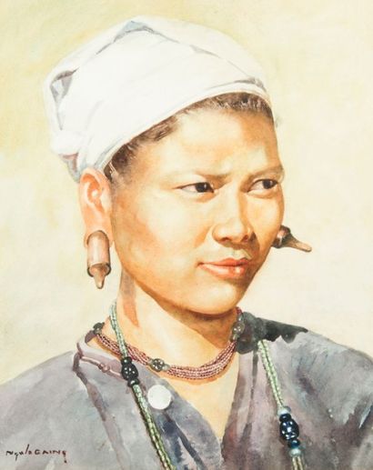 Ngwe GAING (1901-1967)
Porrait de femme au...