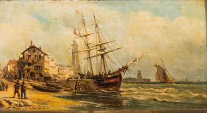 VERNET H
Bateaux à marée basse. Huile sur...