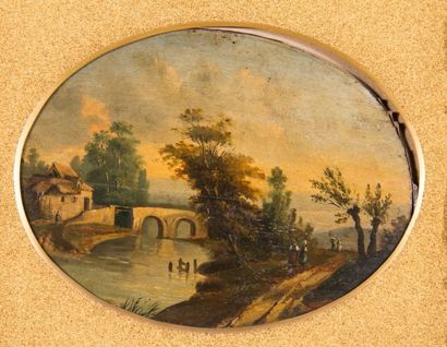 ECOLE FRANCAISE XIXeme SIECLE
Pont et chaumière...
