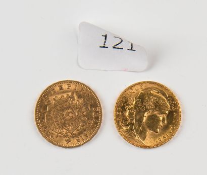 Lot de deux pièces 20 FF République et Napoléon...