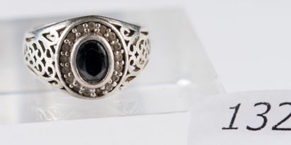 Chevalière en argent ornée de pierres imitation,...