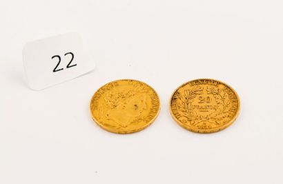 Deux pièces or, 20 FF, Paris 1850 et 185...