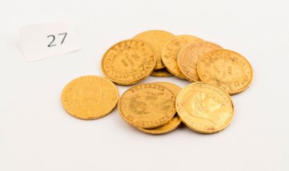 Onze pièces or Napoléon III, 20 FF