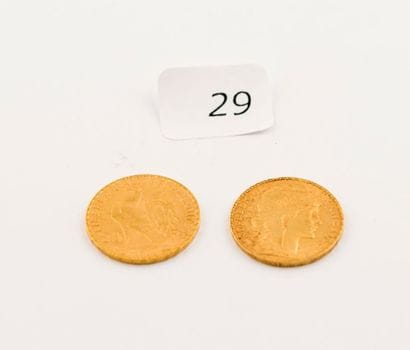 Deux pièces or, 20 FF de 1906 et 1900