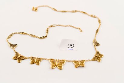 Collier draperie en or jaune à décor de papillons,...