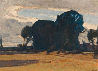 JOURDAIN
Paysage des Dombes. Huile sur carton,...