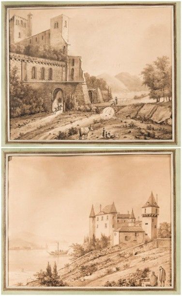 ECOLE FRANCAISE
Lot de 2 dessins formant...
