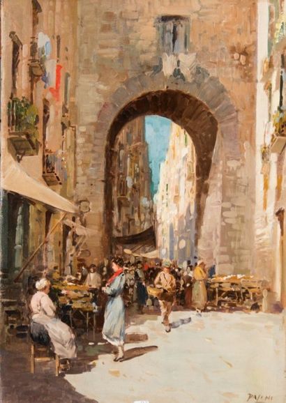 LAZZARO PASINI (1861-1949)
Rue animée d'Italie....
