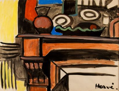 Hervé CARRIER (1932-2000)
La cheminée.
Aquarelle.
Signée...