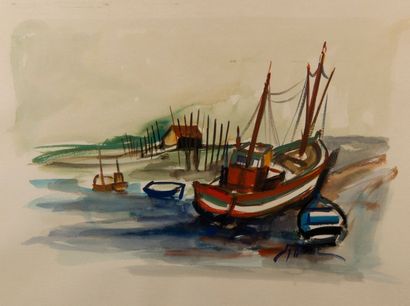 Jean Yves BLECON (XXe)
Bateaux bretons.
Aquarelle...
