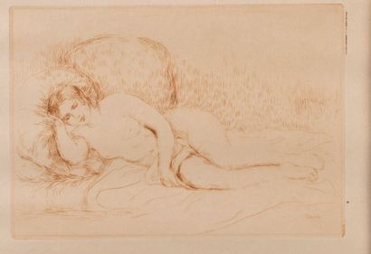 Femme nue couchée tournée à gauche.
Eau forte,...