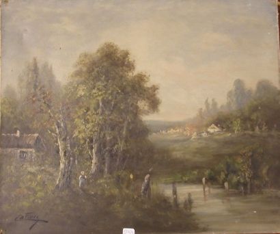ECOLE FRANCAISE DU XIXème siècle
Mare animée.
Huile...