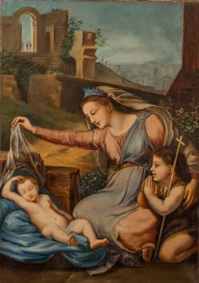 ECOLE ITALIENNE XIXème siècle
La Vierge,...