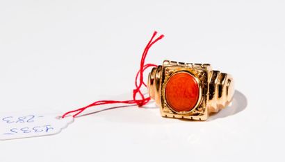 Bague chevalière en or jaune 14 k, ornée...