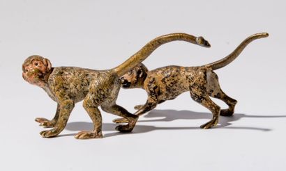 BRONZES DE VIENNE. Lot de 2 singes