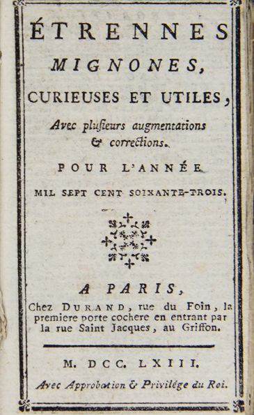 ETRENNES MIGNONES (Sic) curieuses et utiles...