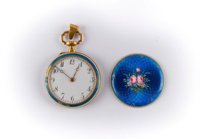 Montre de col en or jaune émaillé d'un bouquet...