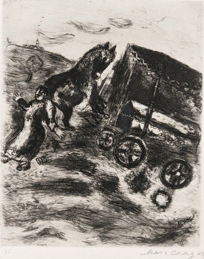 Marc CHAGALL (1887-1985)
Le curé et la mort.
Eau...