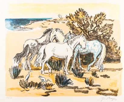 Yves BRAYER (1907-1990)
Chevaux en Camargue.
Lithographie...