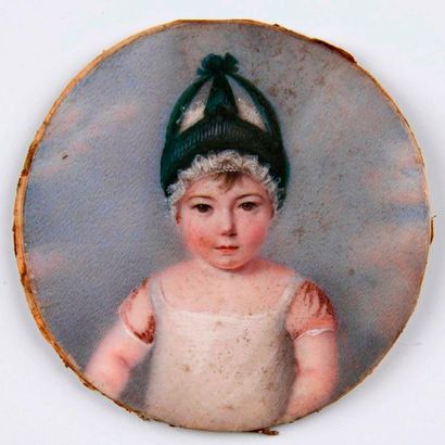 Miniature sur ivoire : portrait d'enfant,...