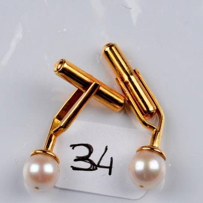 Paire de boutons de manchette or jaune et...