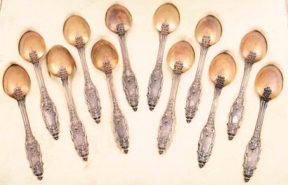 12 cuillères à moka en argent et vermeil...