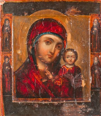 Icône ancienne. Vierge à l'enfant.
Huile...
