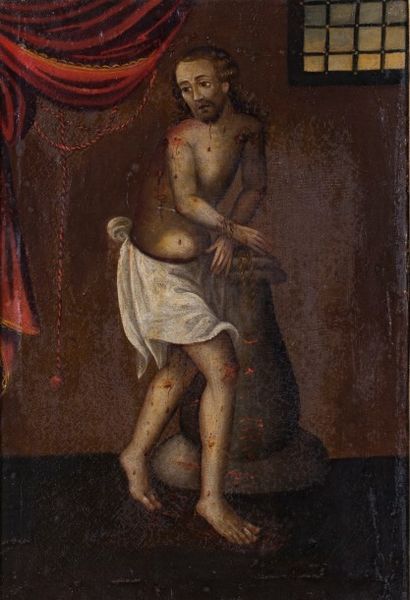 * Ecole du XVIIème siècle
Christ aux outrages.
Huile...