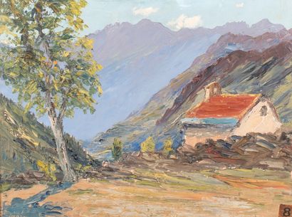 * Emile VERON. (1881-1931)
Vue de montagne.
Huile...