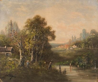 ECOLE FRANCAISE DU XIXème siècle
Mare animée.
Huile...
