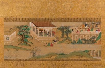 CHINE
Rouleau: personnages dans des pagodes.
Dessin...