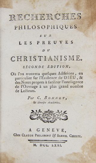 BONNET (C.). Recherches philosophiques sur...