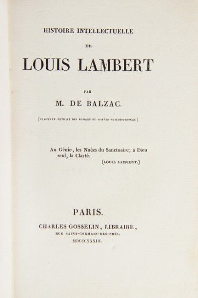 BALZAC (H. de). Histoire intellectuelle de...