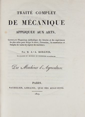 BORGNIS (G.A.). Des Machines d'Agriculture....