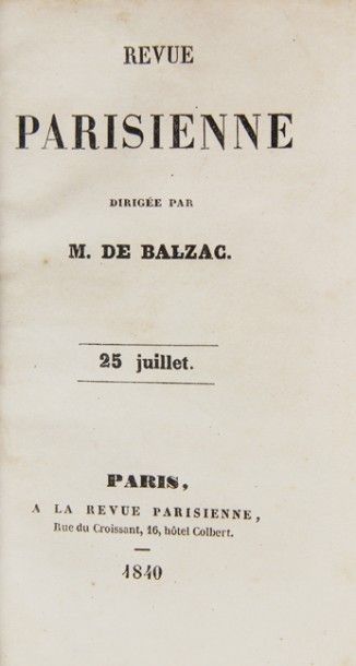 BALZAC (H. de). Revue parisienne, dirigée...