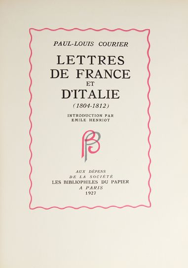 COURIER (Paul-Louis). Lettres de France et...